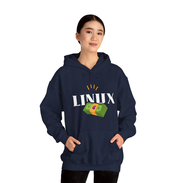 Cozy Comfort: #LinuxMoney Unisex Heavy Hooded Sweatshirt